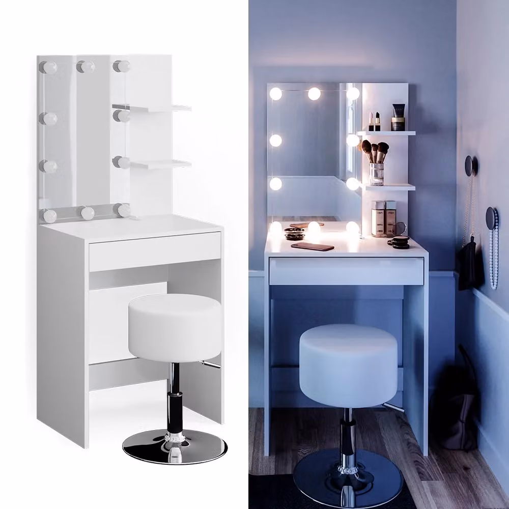 Tavolo da toeletta Isabelle Vicco bianco con illuminazione LED e sgabello L/P/H: 140 x 60 x 40 cm – 2