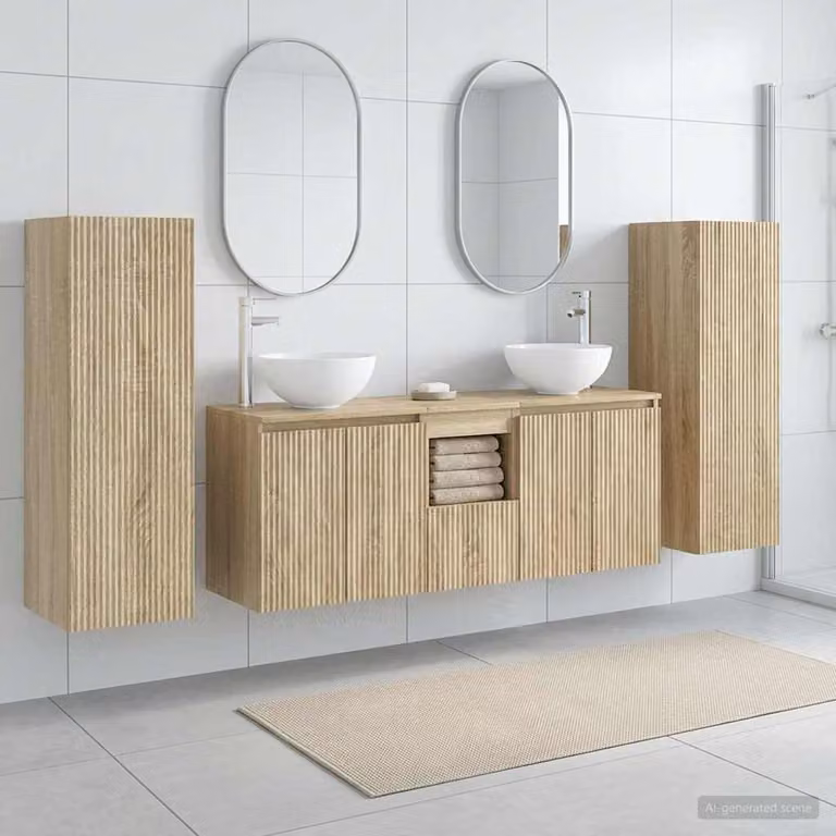 Set di mobili per il bagno moderno vidaXL in 5 pezzi colore marrone con base lavabo e pensili a muro