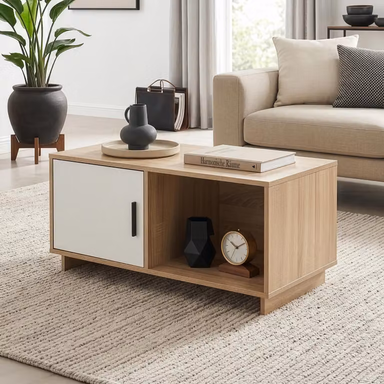 Tavolino "Kenta" con sportello 80 x 45 x 40 cm effetto rovere Sonoma / bianco