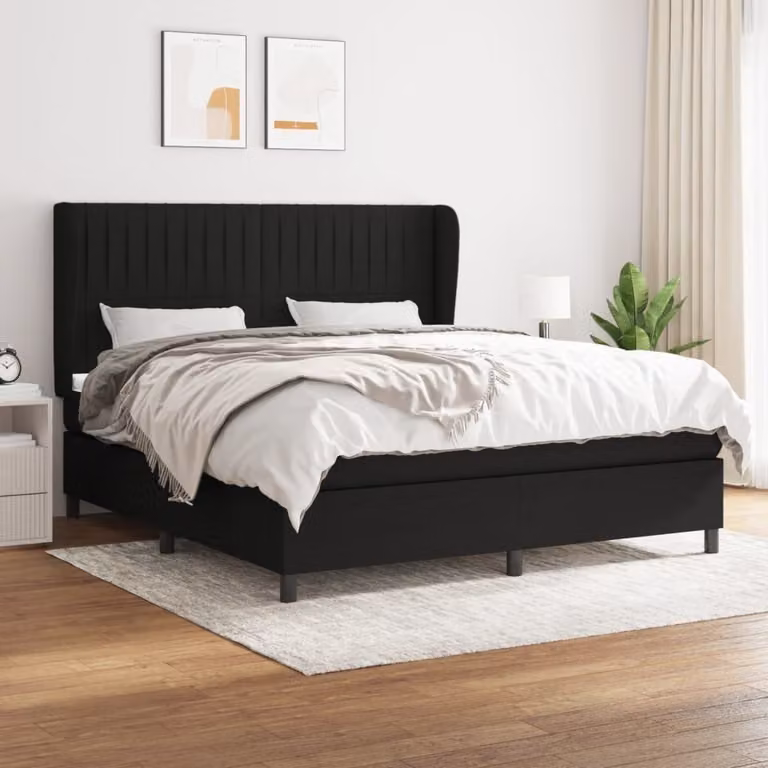 The Living Store Letto a molle con materasso nero 180x200 cm in tessuto
