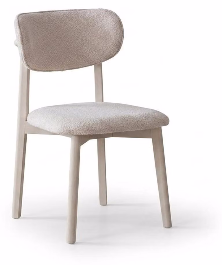 Premium Polsterstuhl Beige Modern Bouclé Esszimmerstuhl Holz-Optik