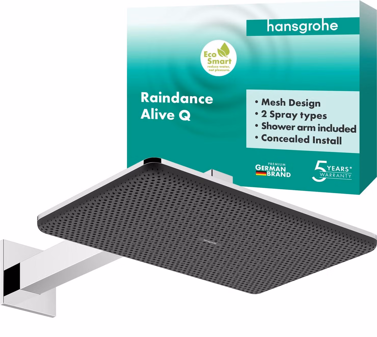 Doccia a soffitto, dimensioni 210x340 mm, 2 getti, tecnologia EcoSmart, finitura cromata