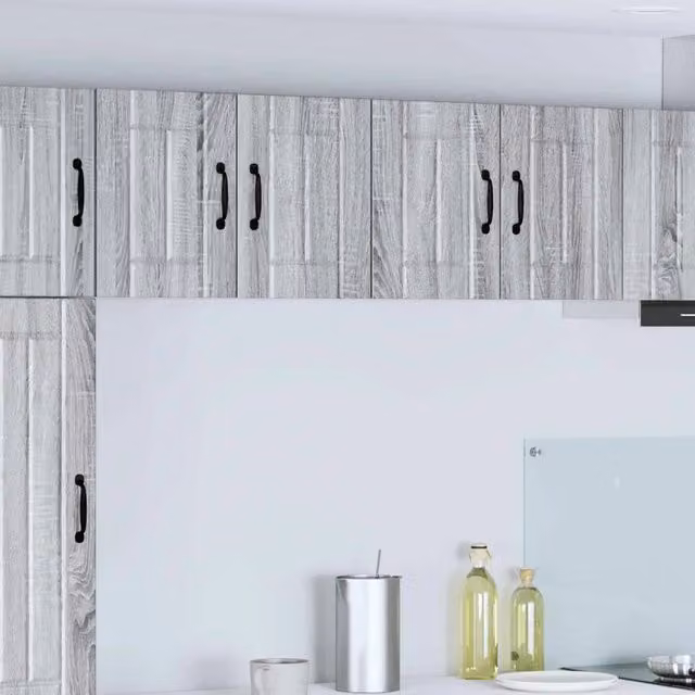 Set di 2 armadi sospesi da cucina vidaXL in legno grigio, design moderno con ante a battente, L: 60 cm, P: 31 cm, H: 40 cm