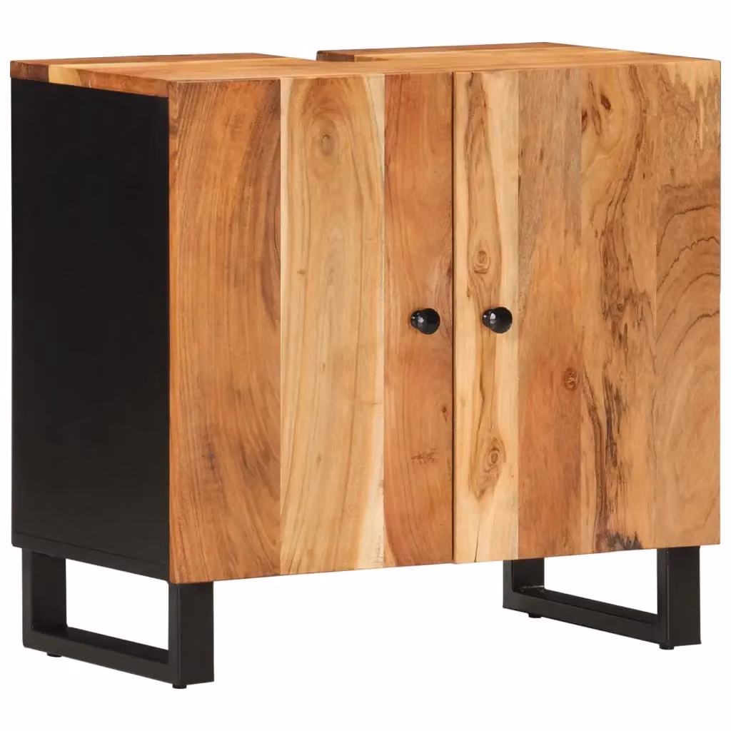 Mobile Lavabo da Bagno Freestanding vidaXL in Legno di Acacia e Metallo Marrone L: 62 cm, P: 33 cm, H: 58 cm – 2