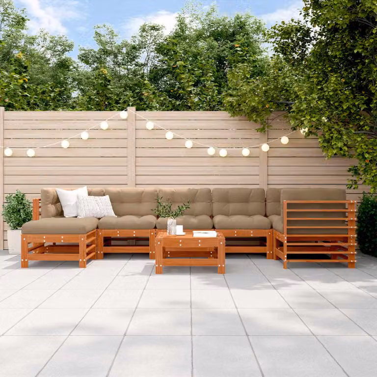 Set Lounge da Giardino vidaXL 8 pz in Legno di Pino Trattato Marrone con Cuscini e Tavolino da Esterno