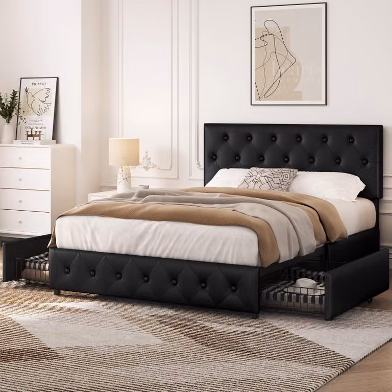 Letto imbottito Yaheetech, 140 x 200 cm, matrimoniale, con struttura e 2 cassetti
