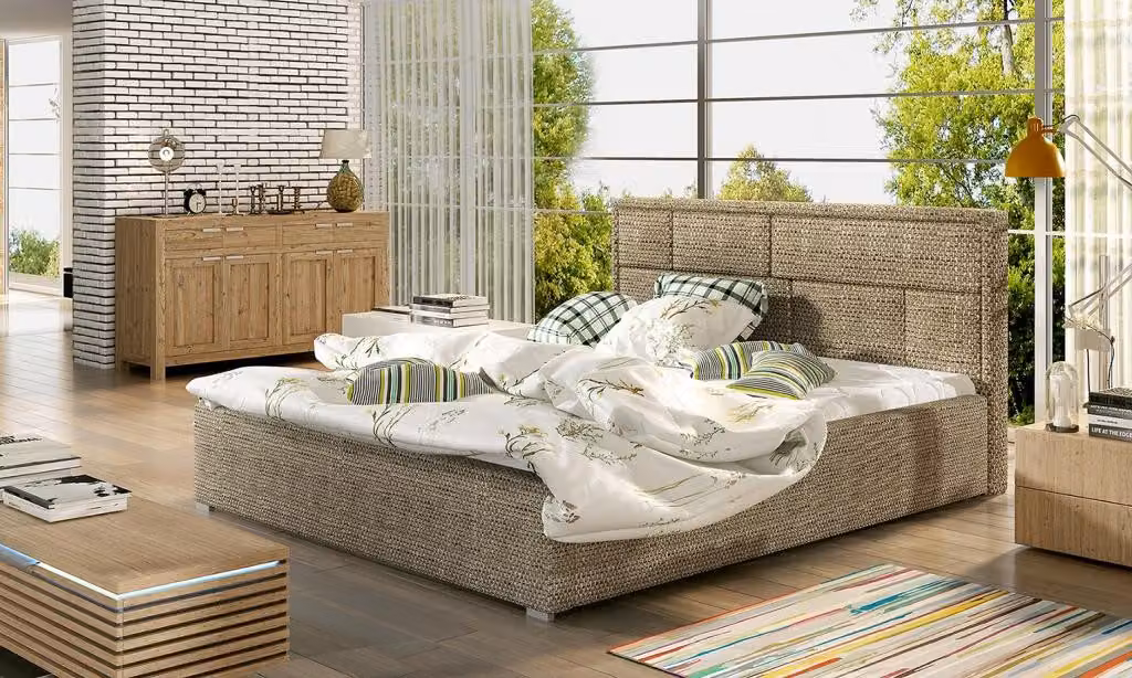 Designer Bett Schlafzimmer Betten Textil Hotel Luxus Polster Robustes Doppel