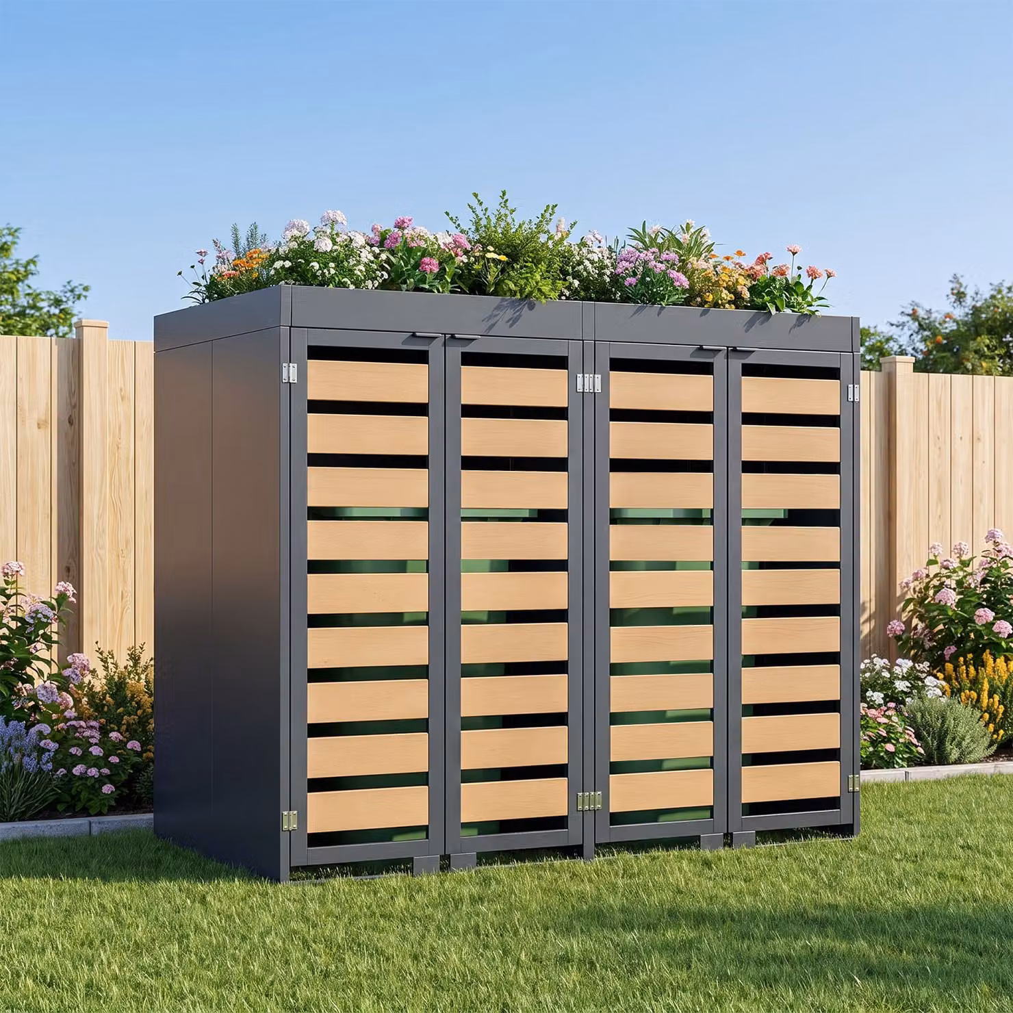Copribidone Costway in metallo zincato per 2 bidoni da 240 l con 2 ante, colore nero o grigio