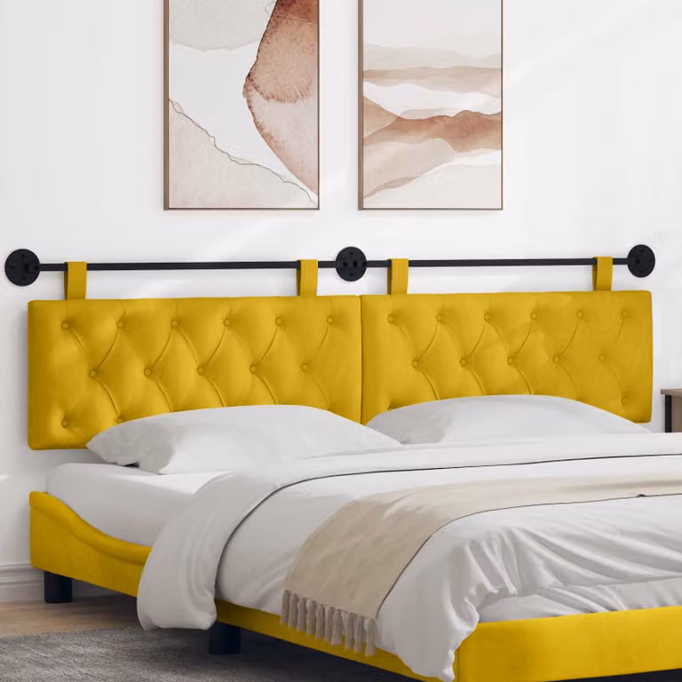 Testiera sospesa vidaXL in velluto giallo con illuminazione integrata e pannello imbottito L: 210 cm, H: 55 cm, P: 7 cm