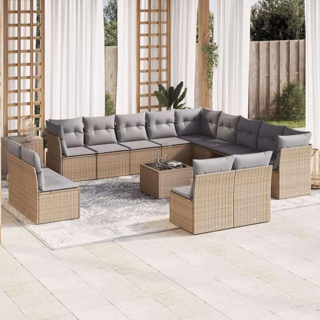 Set di Divani da Giardino vidaXL a Forma di U con Tavolino, Cuscini e Struttura in Metallo e Polyrattan, Colore Beige e Grigio – 1