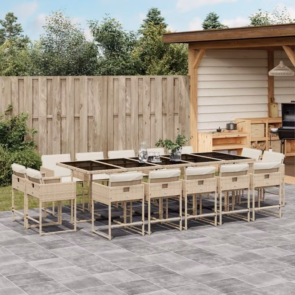 Maison Exclusive - Set da Pranzo da Giardino 15 pz con Cuscini Beige in Polyrattan