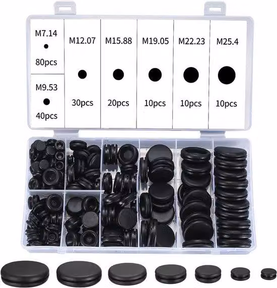 Set di passacavi in gomma - 200 pezzi - nero