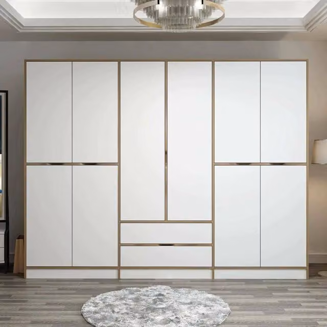 Armadio da camera da letto Gaspard DMORA con ante a battente e cassetti integrati, Bianco e Marrone noce, L: 277 cm, H: 208 cm – 1