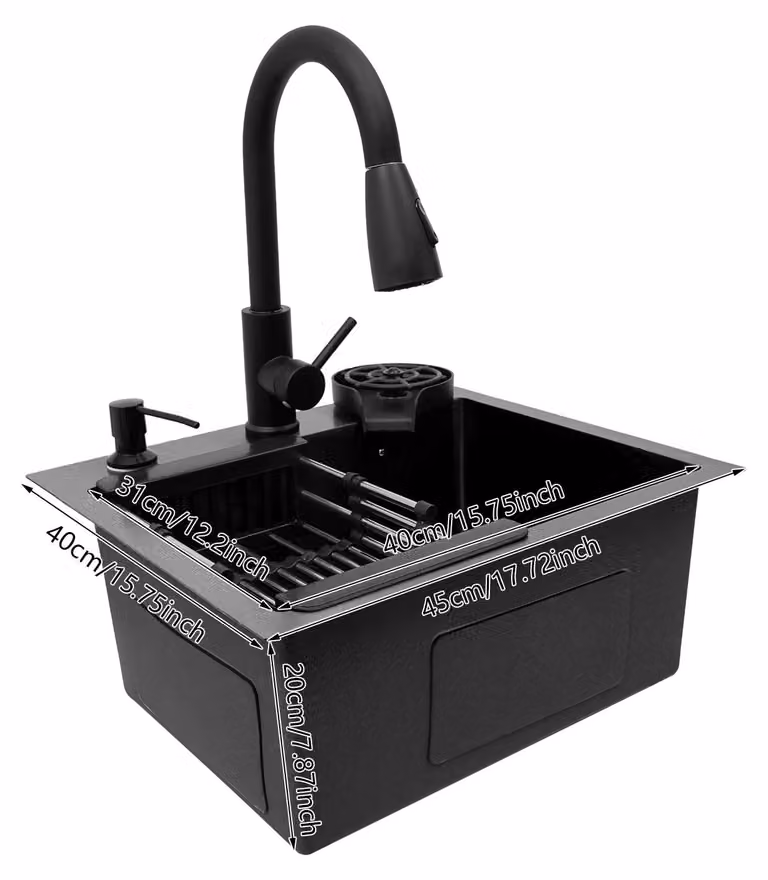 Lavello da cucina, vasca singola, rubinetto estraibile, dimensioni 45x40