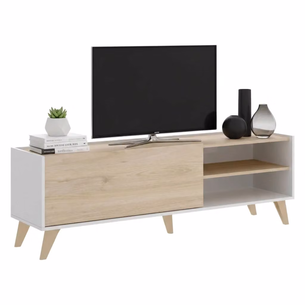 Mobile porta TV DMORA per soggiorno in legno Rovere e Bianco L: 155 cm, P: 43 cm, H: 47 cm – 2