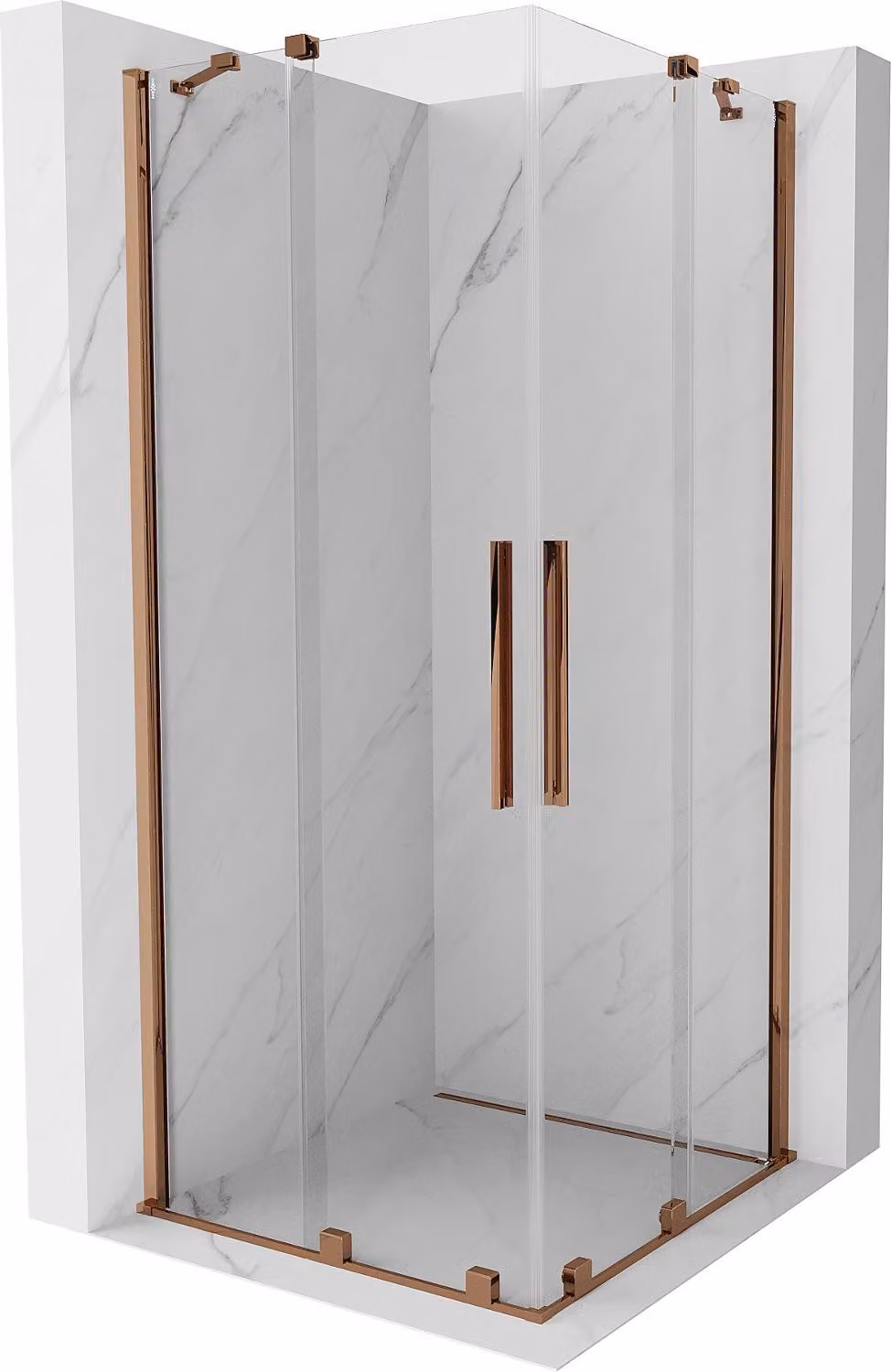 Mexen Velar Duo cabina doccia scorrevole 100 x 100 cm, trasparente, oro rosa - 871-100-100-02-60