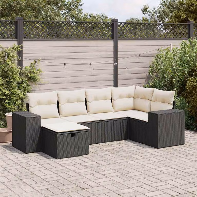 Set Divano da Giardino a L vidaXL 6 pz con Cuscini, Struttura in Metallo e Polyrattan, Nero