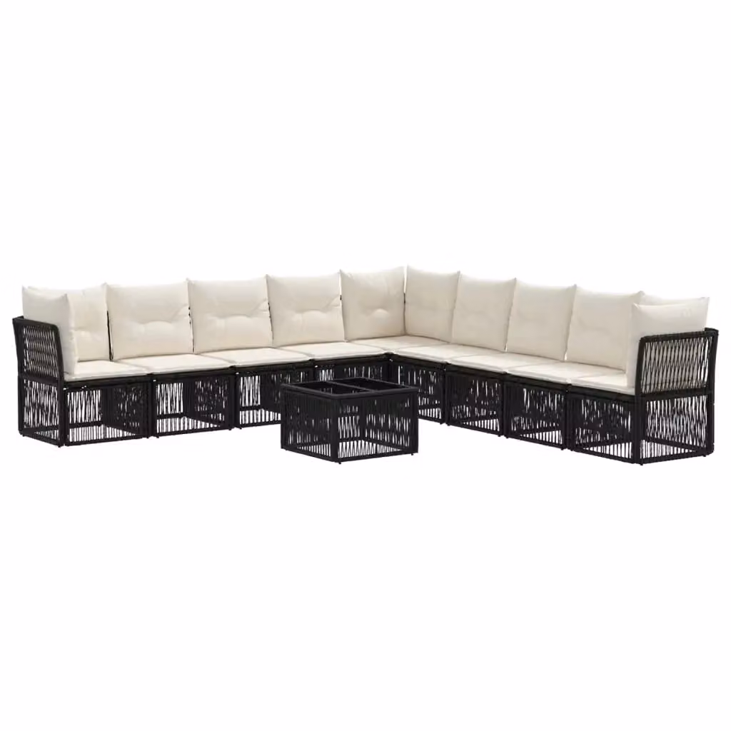 Set Divano da Giardino a L vidaXL 10 Pezzi Nero con Cuscini e Tavolino da Caffè in Polyrattan e Metallo – 2