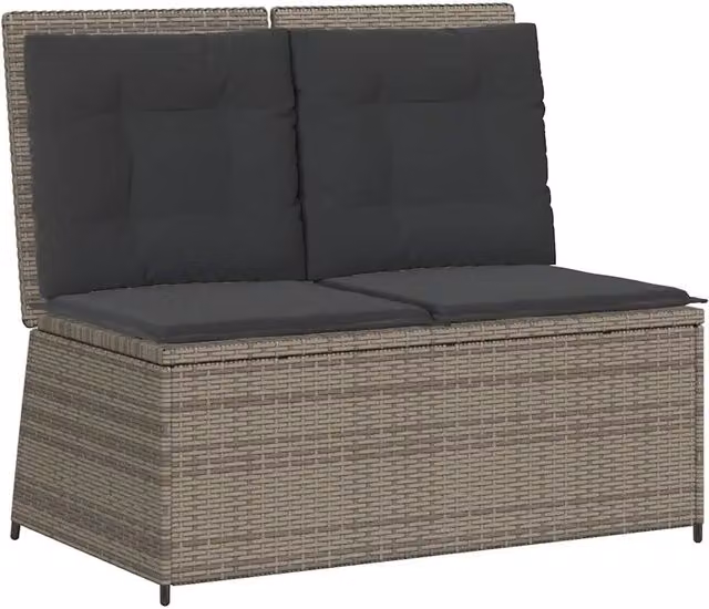 Panchina da Giardino Moderna in Polyrattan e Metallo con Cuscini in Tessuto Grigia