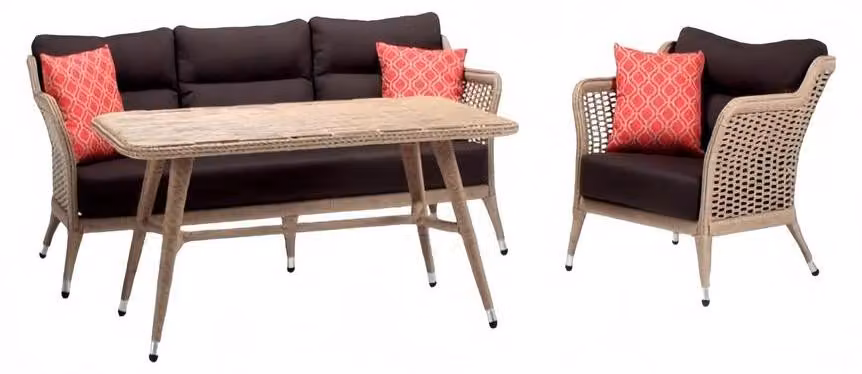 Sofagarnitur Sofa 3 Sitzer Luxuriöse Rattan Moderner Sessel Couchtisch Braun