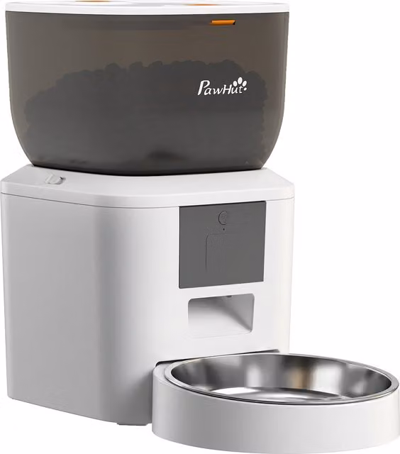 Distributore Automatico di Cibo per Gatti PawHut da 4L con Controllo WiFi 2,4G tramite App e Registratore Audio 10s, Bianco