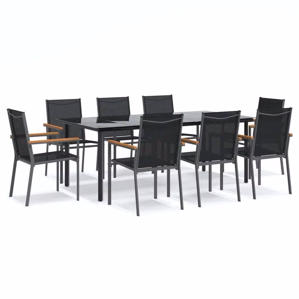 Set da Pranzo da Giardino 9 pz Nero in Textilene e Acciaio