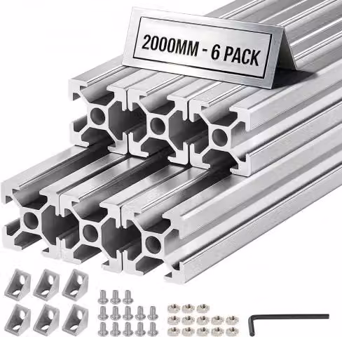 Set di 6 Profili in Alluminio Anodizzato VEVOR 2020 con Scanalatura a T Standard UE, Guida Lineare per Stampante 3D e Macchine CNC, Colore Argento