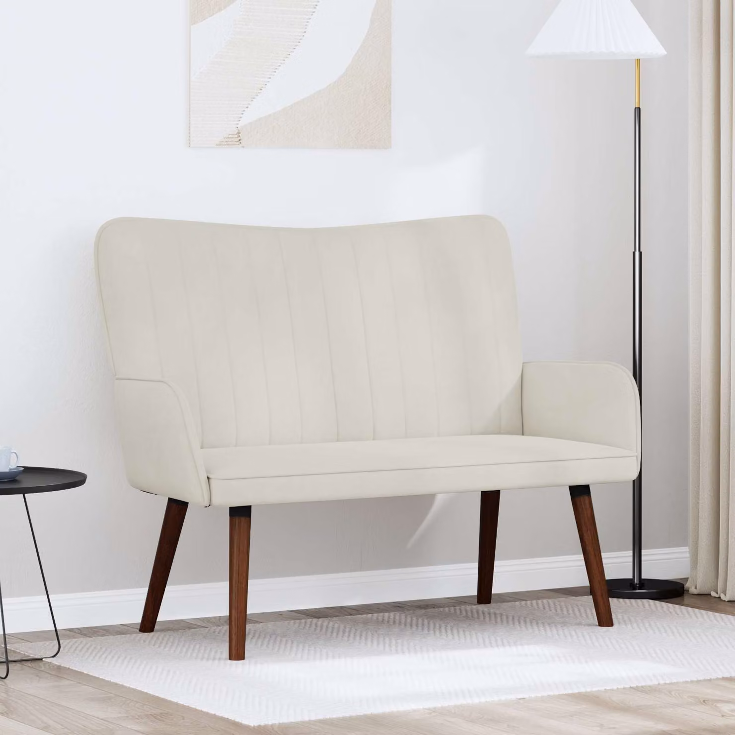 vidaXL Divano a 2 Posti in Velluto Beige, Design Moderno e Lineare, L 115 x P 61 x H 87 cm