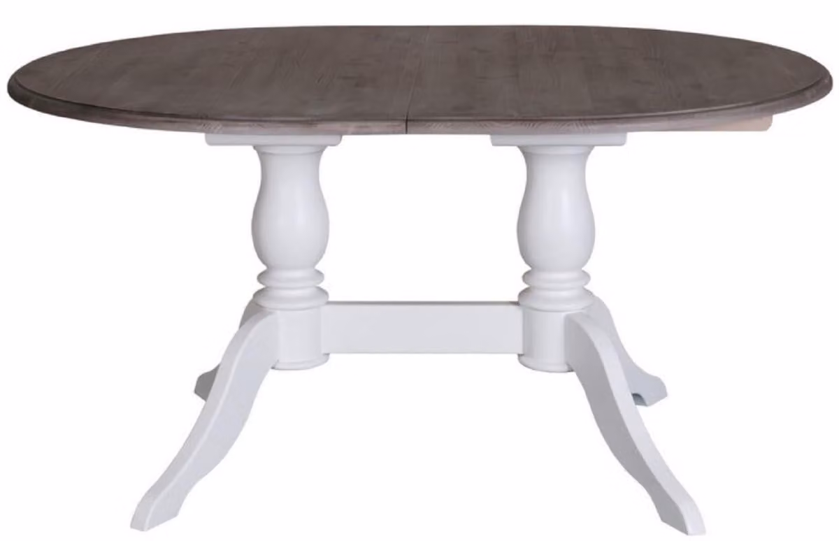 Casa Padrino tavolo da pranzo in stile country bianco / marrone 160-230 x 120 x h. 78 cm - Tavolo da cucina ovale allungabile in legno massello in stile country
