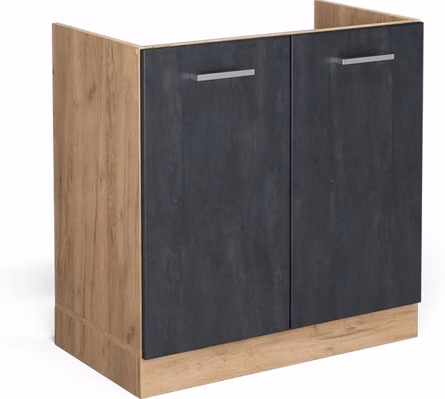 Mobile lavello cucina R-Line Vicco con ante a battente, finitura opaca nero e rovere, L: 80 cm