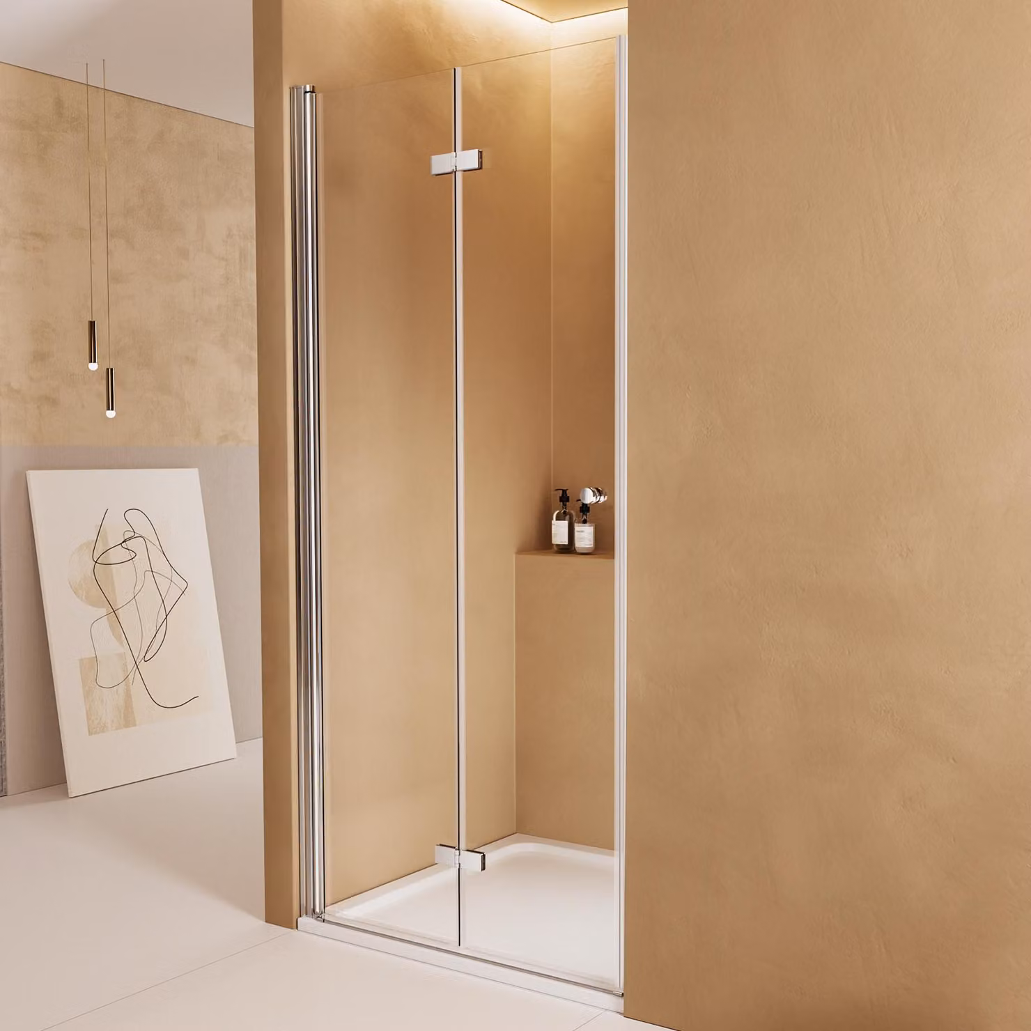 EMKE Porta doccia 100x185 cm Nicchia Porta a battente Porta pieghevole 1 pezzo, vetro di sicurezza ESG da 6 mm Porta doccia per nicchia con profilo magnetico e funzione di sollevamento/abbassamento, cromata
