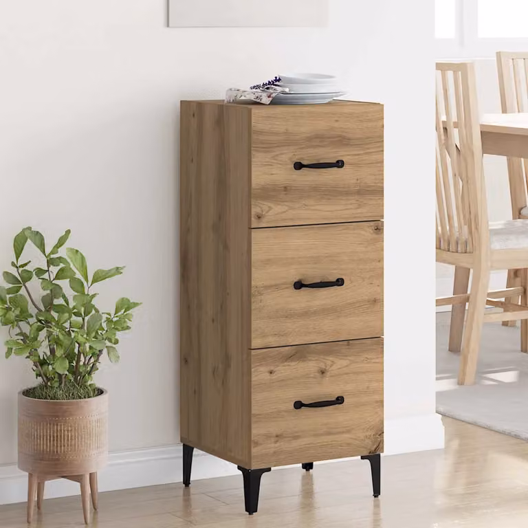 Credenza moderna vidaXL in rovere e metallo, colore marrone, L/P/H: 34,5 x 34 x 90 cm