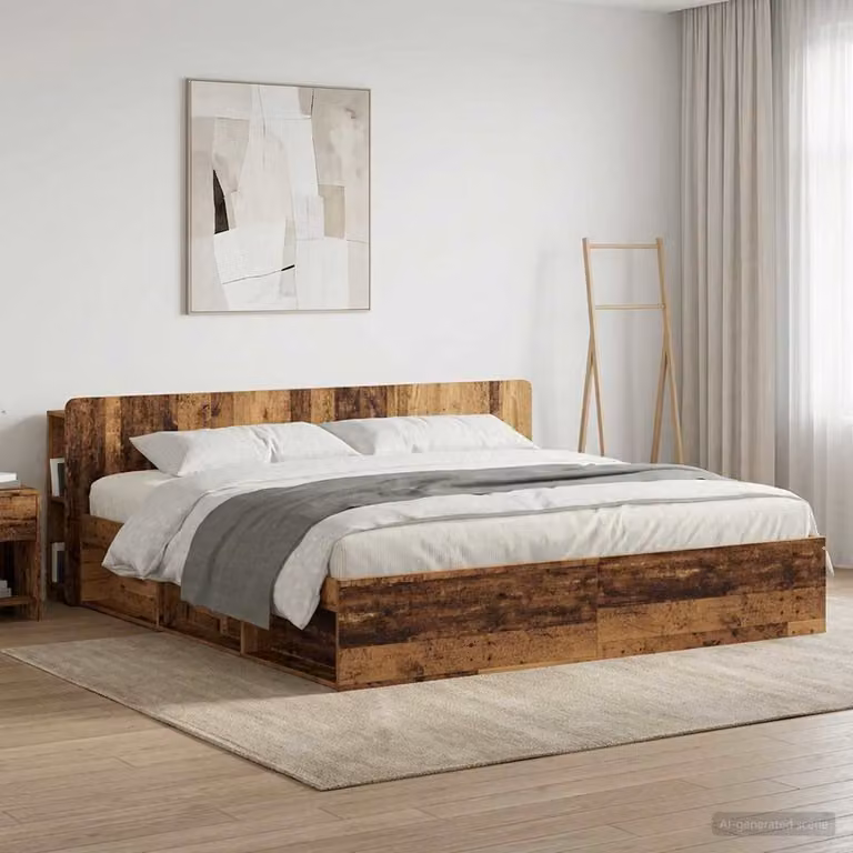 Testata del letto moderna vidaXL in legno ingegnerizzato e MDF con ripiano integrato e scomparti laterali, colore marrone, L: 193,5 cm, H: 80 cm, P: 18,5 cm