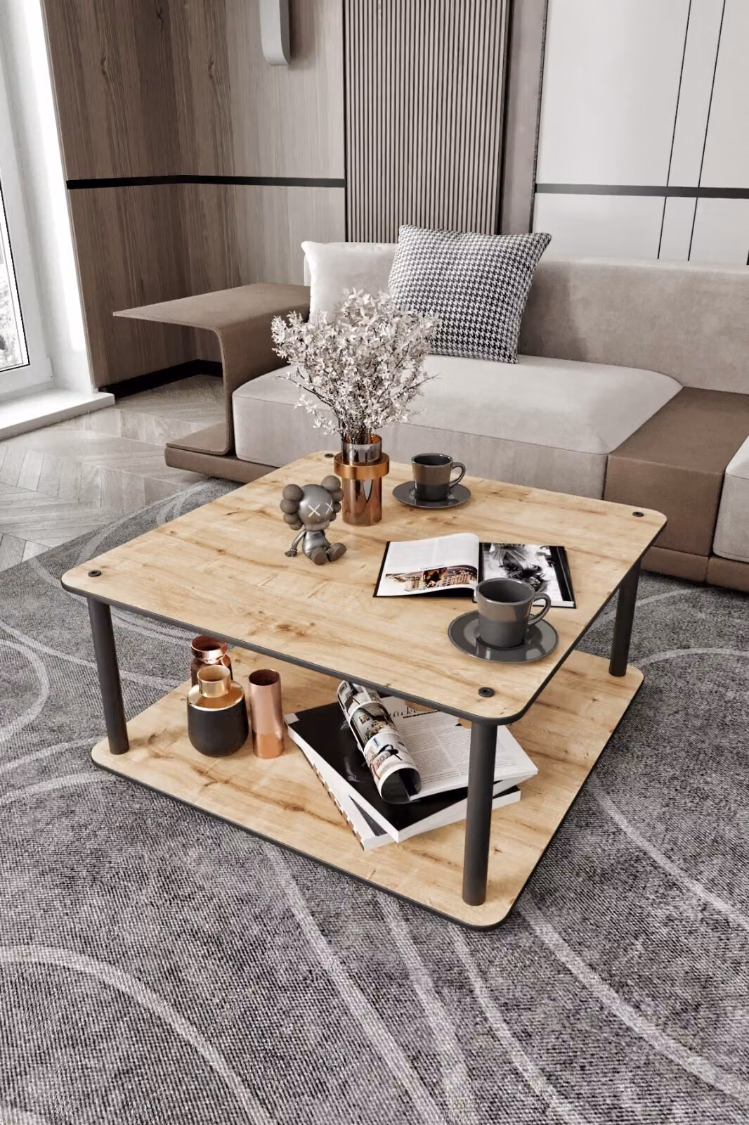 Skye Decor, tavolino di alta qualità in MDF al 100%, 70 x 38 x 70 cm, con gambe robuste e compatte, in rovere, stile industriale moderno, ideale per il soggiorno e gli ambienti moderni.