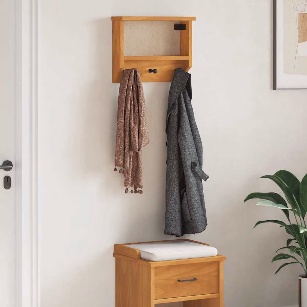 vidaXL Appendiabiti da Parete SANDNES in Legno di Pino Marrone Rustico L: 45 cm, P: 12 cm, H: 35 cm