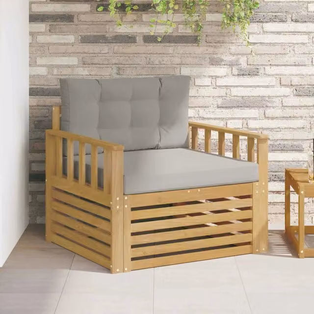 Divano da esterno moderno vidaXL in legno di acacia con cuscini bianchi e grigi