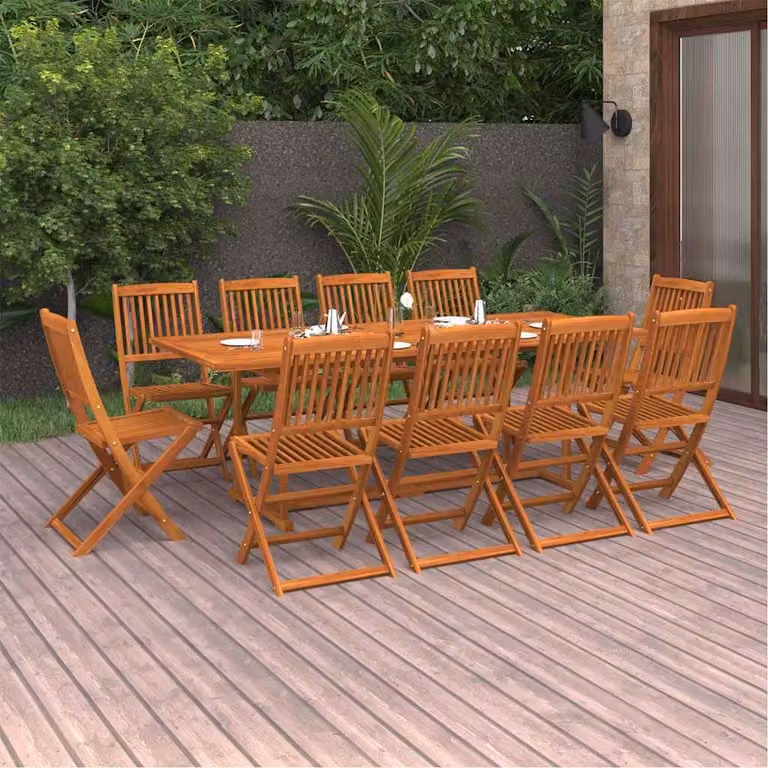 Set da pranzo da giardino vidaXL in legno di acacia massello marrone, 11 pezzi, L: 220 cm, P: 90 cm, H: 75 cm
