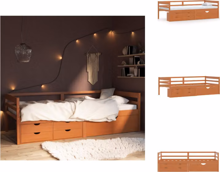vidaXL Letto in legno massiccio con cassetti in pino marrone miele 90x200 cm - Letti e strutture letto
