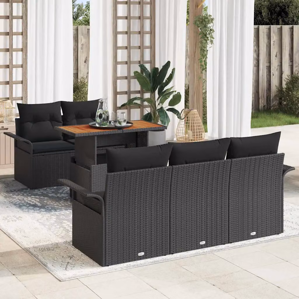 Set Divano da Giardino Moderno vidaXL in 6 Pezzi Nero con Cuscini e Contenitore per l'Archiviazione – 1