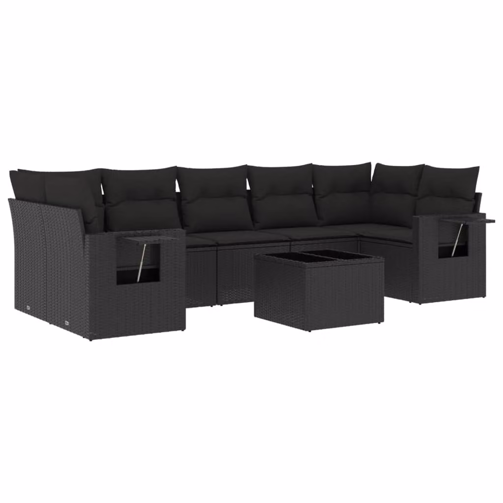Set Divani da Giardino con Cuscini 8 pz Nero in Polyrattan
