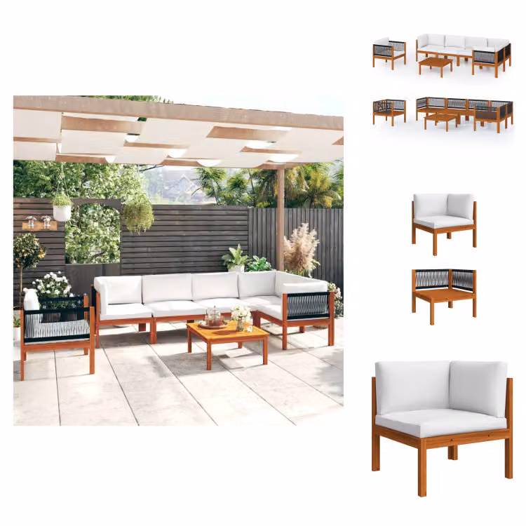 vidaXL set da salotto da giardino 7 pezzi con cuscini bianco crema in legno massiccio di acacia - Set di mobili da giardino