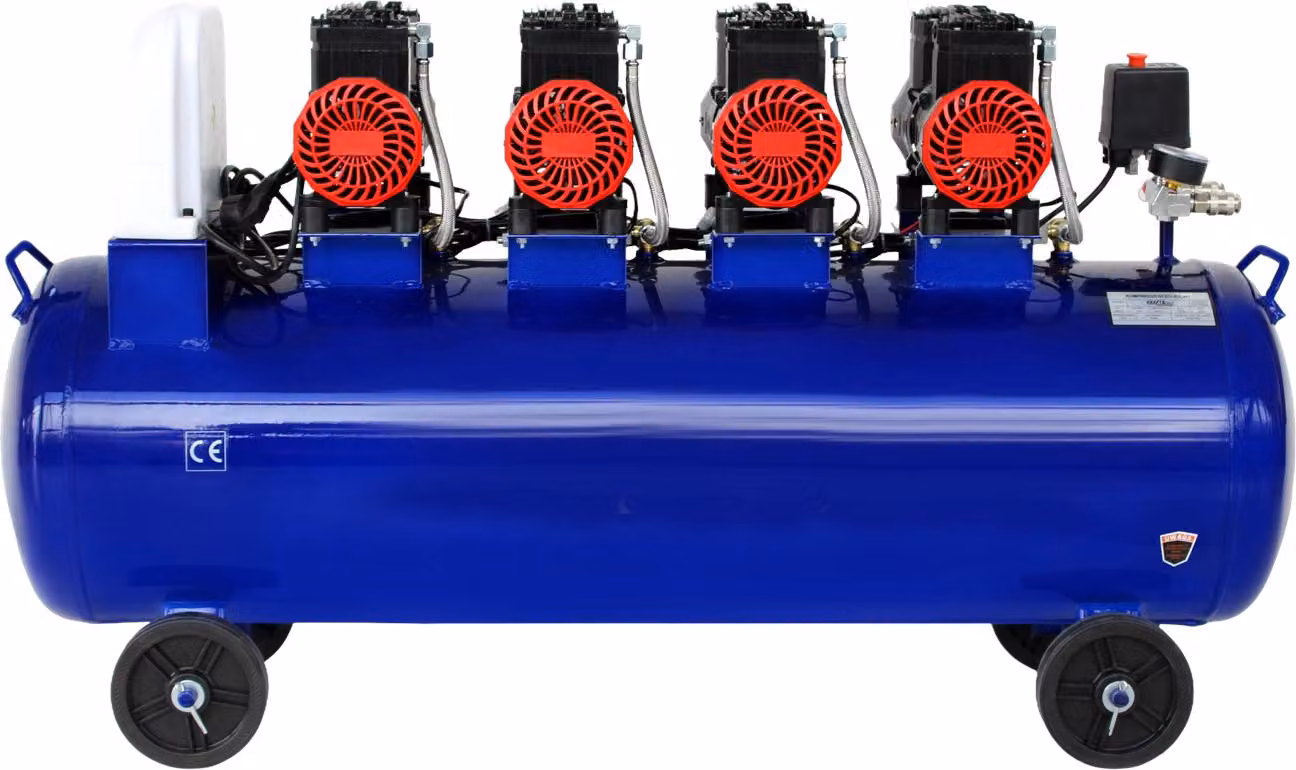 KRAFT&DELE | Compressore silenzioso, 120 l, 4 pistoni, 400 V, 7 kW, compressore silenzioso, compressore ad aria compressa, con riduttore di pressione e separatore d'acqua inclusi