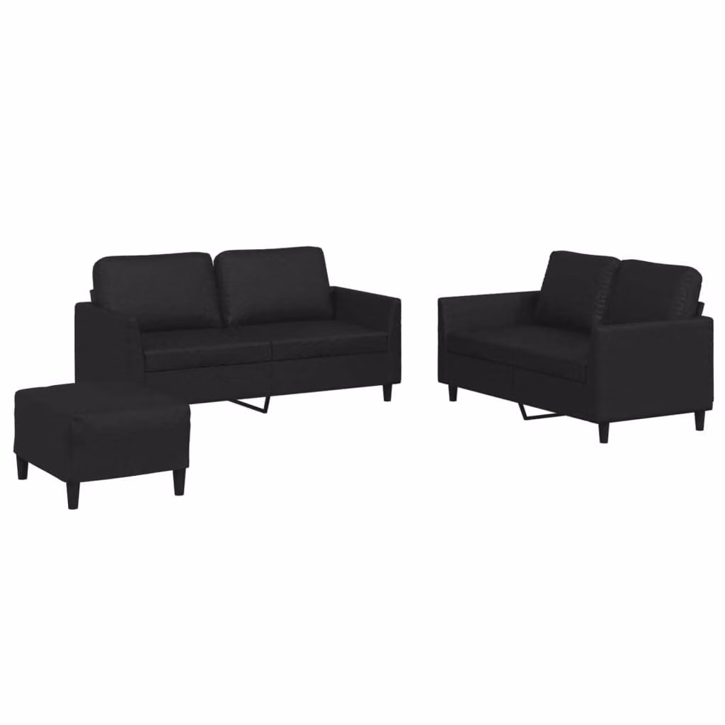 Set di Divani 3 pz con Cuscini Nero in Pelle finta