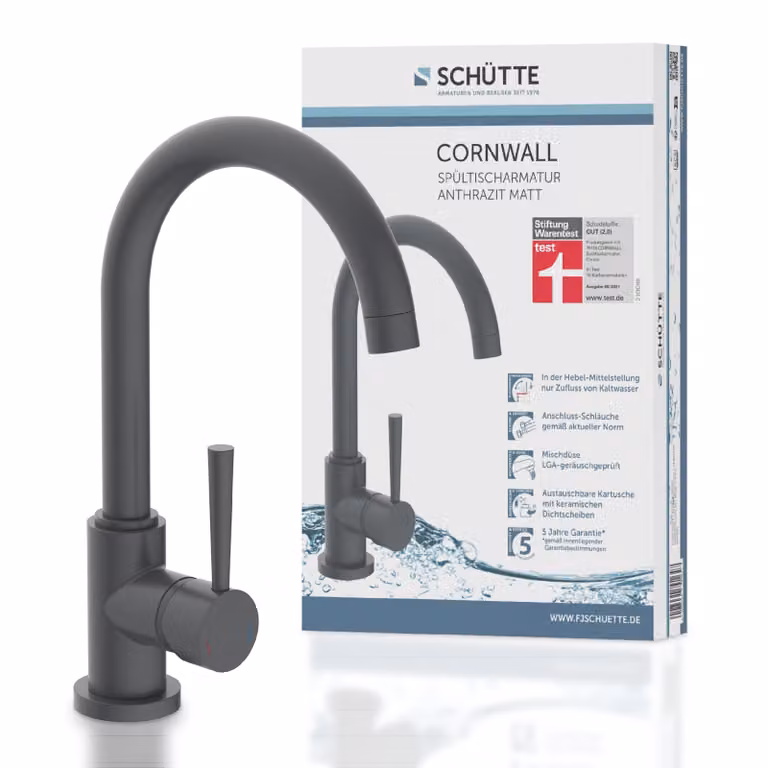 SCHÜTTE rubinetto da cucina CORNWALL, rubinetto da cucina con funzione di risparmio energetico, rubinetto da cucina antracite opaco