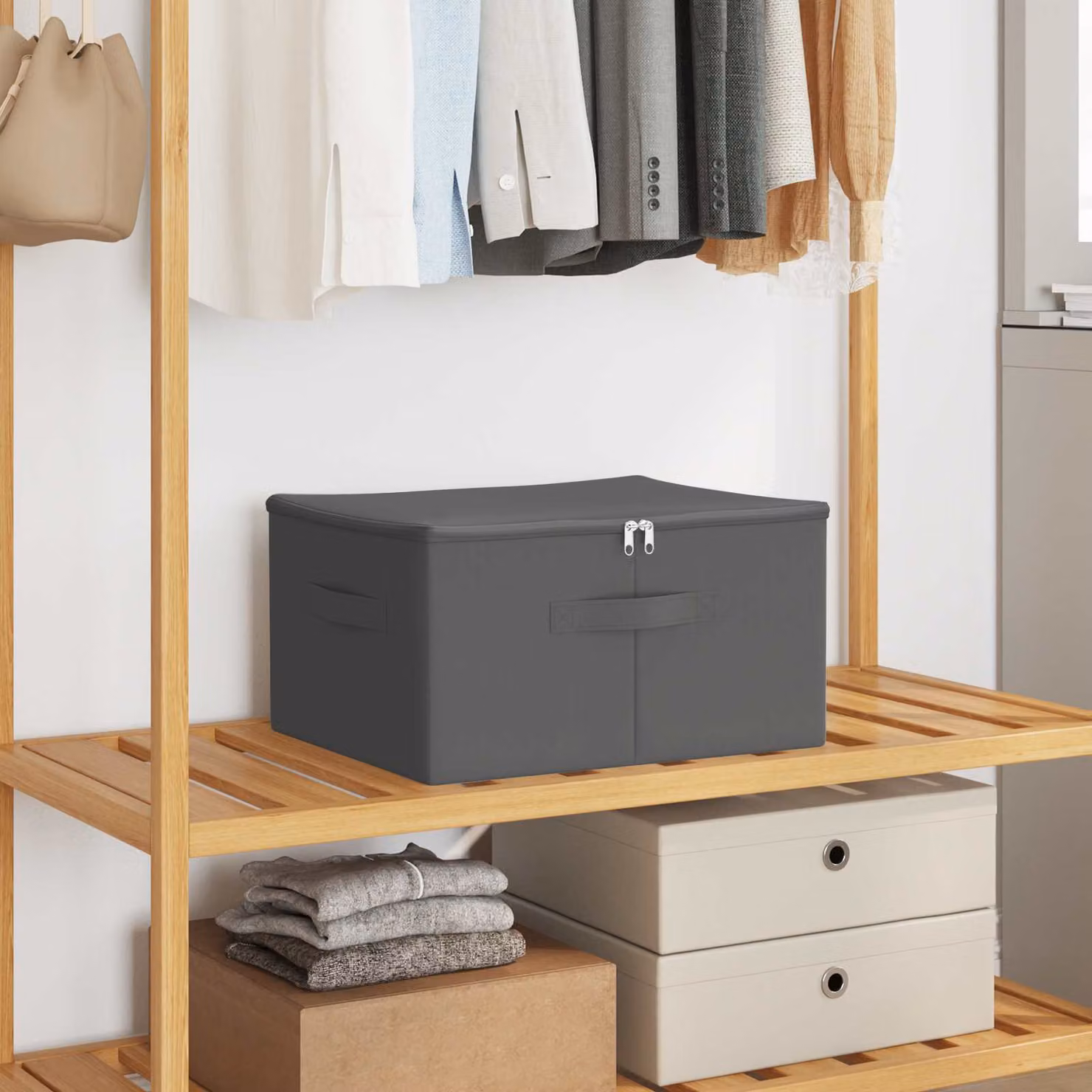 Set di 24 scatole di stoccaggio ripiegabili vidaXL in tessuto non tessuto con maniglie, colore grigio antracite, L 43 cm x P 34 cm x H 23 cm