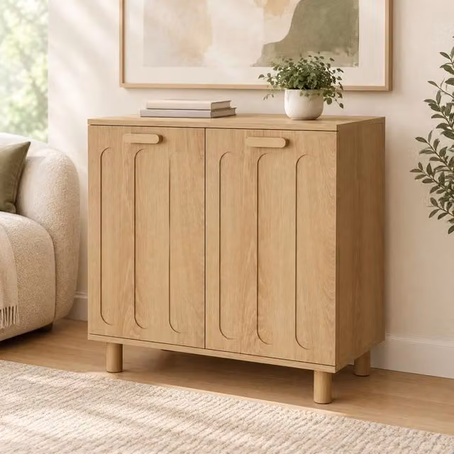 Mobile portabiancheria 66x35x67 cm con 2 cesti estraibili in MDF rovere