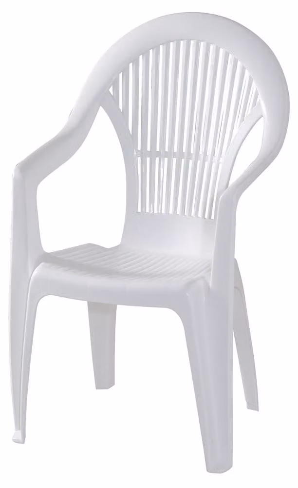 Sedia impilabile monoblocco, in polipropilene, alta, bianca, dimensioni 58x56x94 cm