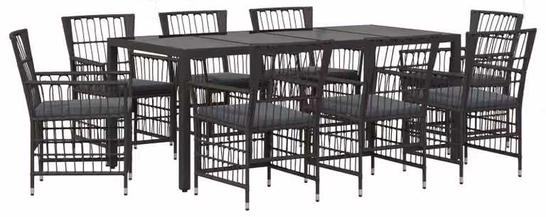 Set da esterno per 9 persone, in rattan sintetico nero