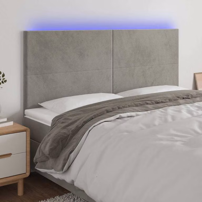 Testiera per letto vidaXL in velluto grigio con illuminazione LED e porta di ricarica USB, L/P/H: 160 x 5 x 118/128 cm