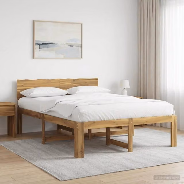 Letto matrimoniale moderno vidaXL in legno di acacia con testiera, Bianco, L/P/H: 150 x 200 x 81 cm